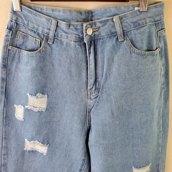 SHEIN Womens Blue Wash High Waist Ripped Factory Distressed Jeans - Picture 2 of 13